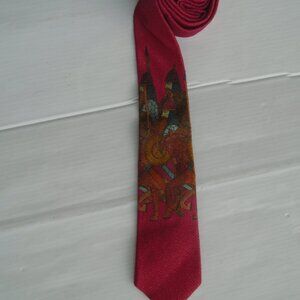 Roi du Lac Roma Mens Italian Made Cotton Necktie w/ Mongol Army Graphic Red
